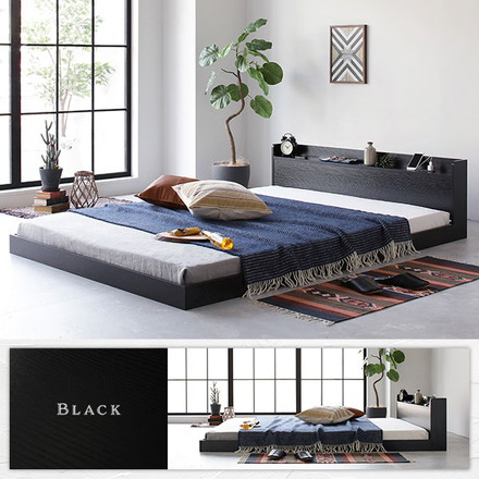 ベッド 低床 ロータイプ すのこ 木製 宮付き 棚付き コンセント付き シンプル モダン ヴィンテージ ブラウン