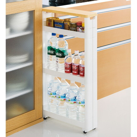 不動技研 キッチン収納 スマートワゴン Fit 幅12.5cm 奥行キ45cm 4段 ホワイト F2540