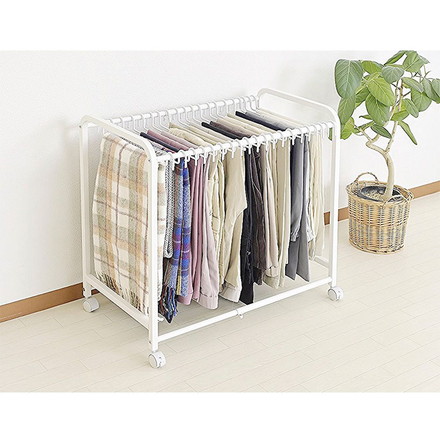 スラックスハンガー 伸縮式 キャスター付き 20本掛け 幅48.5~76.5×奥行42.5×高さ70cm