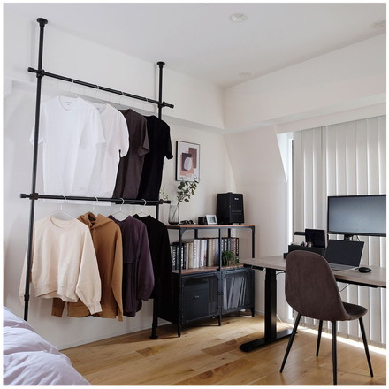 つっぱりハンガー 2段タイプ 幅70~120cm ハンガーラック 突っ張り棒 物干し竿 脱衣所 ランドリー ブラック