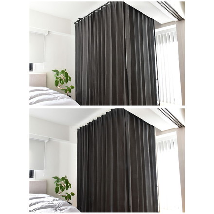 つっぱりカーテンレール L字コーナー用 リングランナー40個付き 幅120~200cm カーテンポール TOSO トーソー Naivis ナイビス ブラック