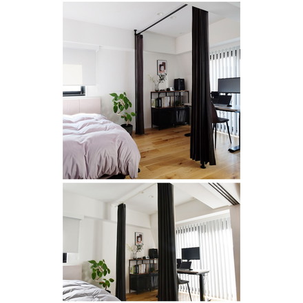 つっぱりカーテンレール 中間支柱付き リングランナー30個付き 幅200~300cm カーテンポール TOSO トーソー Naivis ナイビス ブラック