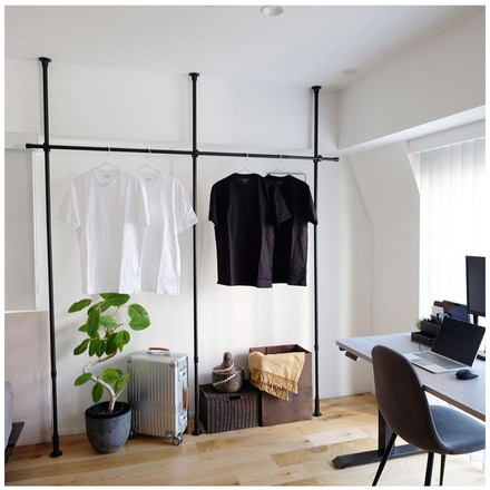 つっぱりハンガー 1段タイプ 幅70~120cm ハンガーラック 突っ張り棒 物干し竿 脱衣所 ランドリー ブラック