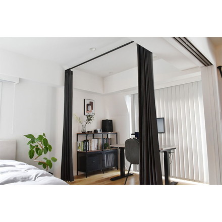 つっぱりポール リングランナー30個付き 幅200~300cm カーテンポール 突っ張り棒 間仕切りパーテーション ブラック