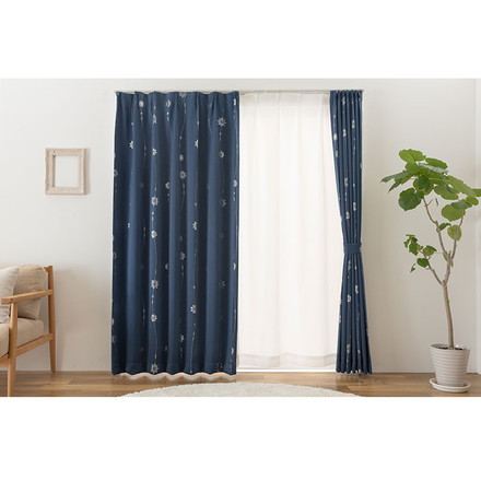 1級遮光 カーテン 4枚セット 幅100 丈135 178 200 ネイビー UVカット 紫外線 昼見えにくい 幅100×長さ135cm4枚組
