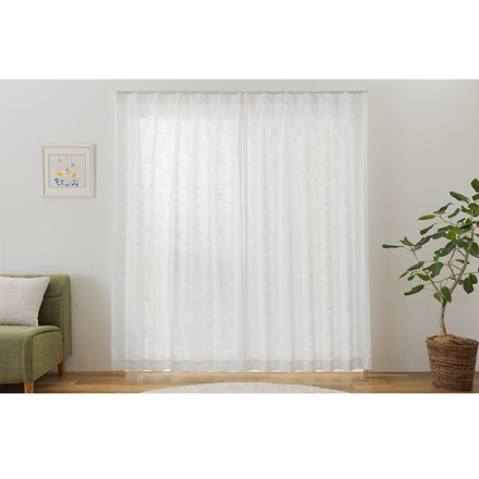 日本製 UVカット リーフ柄 2枚組 レースカーテン 幅100 丈133 176 198 昼見えにくい 紫外線 断熱 幅100×長さ133cm2枚組