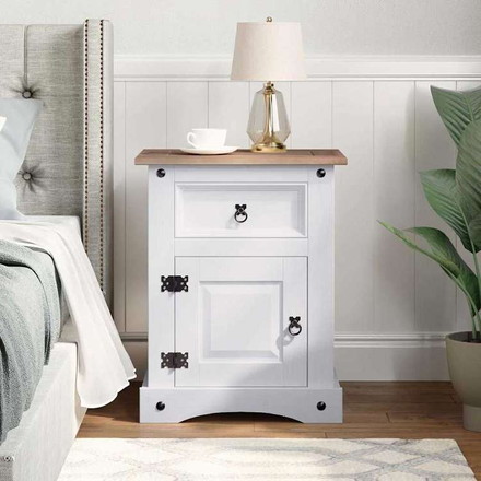 vidaXL ベッドサイドキャビネット メキシコ産パインウッド コロナシリーズ ホワイト53x39x67 cm 家具