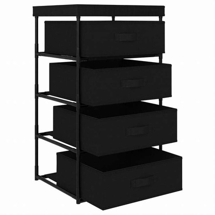 vidaXL 収納ラック 布製バスケット4点付き スチール製 ブラック家具 キャビネット&収納 収納キャビネット・ロッカー