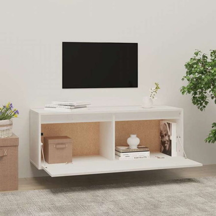 vidaXL ウォールキャビネット ホワイト 100x30x35 cm パイン無垢材家具 棚