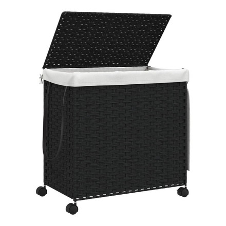 vidaXL ランドリーバスケット キャスター付き ブラック 60x35x60.5cm