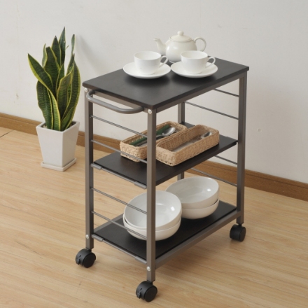 YAMAZEN 棚が動かせるキッチンワゴン ブラウン/ブラック