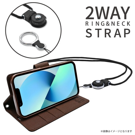 シズカウィル iPhone 13 用 手帳型 ケース カバー 2WAY ワンタッチ着脱 ストラップ付 スマホケース ピンク×ストロベリー