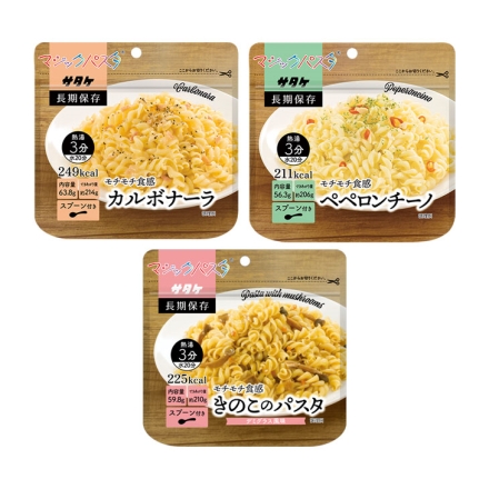 防災マジックパスタ 6袋　カルボナーラ・ペペロンチーノ・きのこパスタ×各2袋