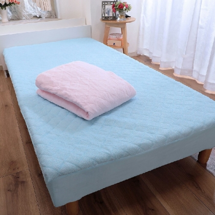 パッド一体型 ボックスシーツ シングル タオル素材 ブルー