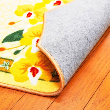 幸福の「黄色い胡蝶蘭」八角玄関マット あがりかまち 30×120cm