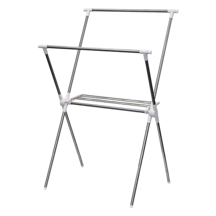 X型ステンレス室内物干しスタンド（タオル掛け付き） 小物ハンガー付 部屋干しハンガー 省スペース