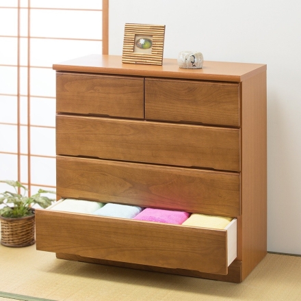 ＜大川産>天然木衣類収納チェスト 60cm幅6段 完成品