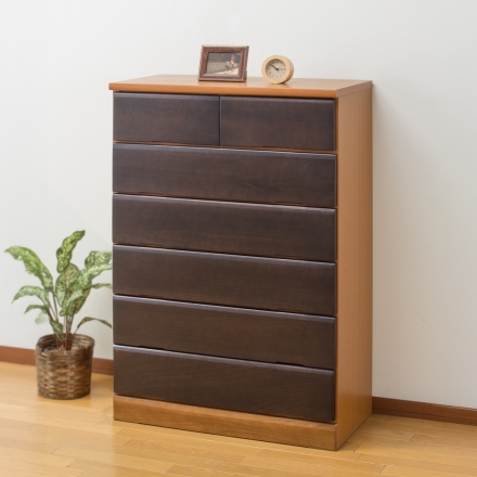 ＜大川産>天然木衣類収納チェスト 80cm幅6段 完成品