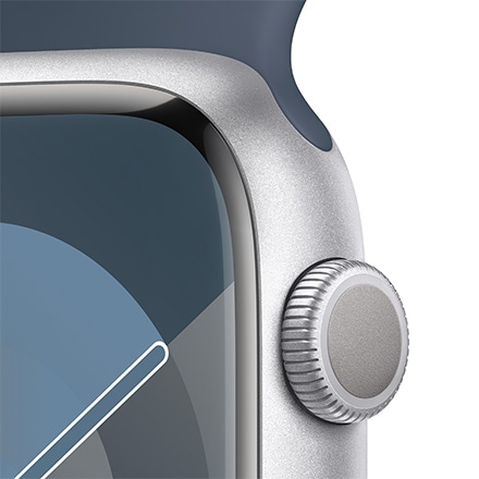 Apple Watch Series 9（GPSモデル）- 45mmシルバーアルミニウムケースとストームブルースポーツバンド - S/M