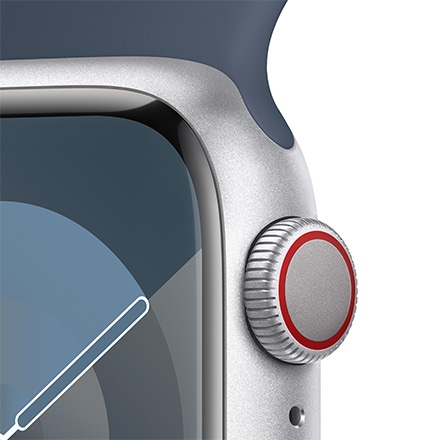 Apple Watch Series 9（GPS + Cellularモデル）- 41mmシルバーアルミニウムケースとストームブルースポーツバンド - S/M
