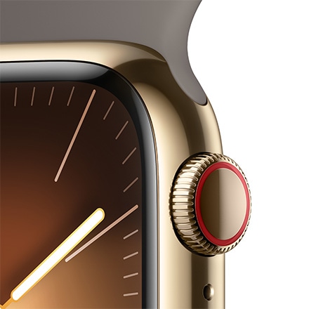 Apple Watch Series 9（GPS + Cellularモデル）- 41mmゴールドステンレススチールケースとクレイスポーツバンド - S/M