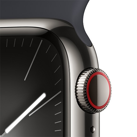 Apple Watch Series 9（GPS + Cellularモデル）- 41mmグラファイトステンレススチールケースとミッドナイトスポーツバンド - M/L