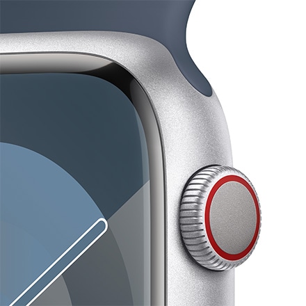 Apple Watch Series 9（GPS + Cellularモデル）- 45mmシルバーアルミニウムケースとストームブルースポーツバンド - M/L