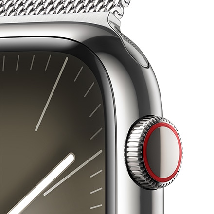 Apple Watch Series 9（GPS + Cellularモデル）- 45mmシルバーステンレススチールケースとシルバーミラネーゼループ
