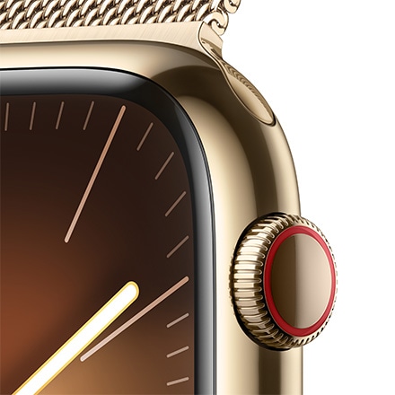 Apple Watch Series 9（GPS + Cellularモデル）- 45mmゴールドステンレススチールケースとゴールドミラネーゼループ