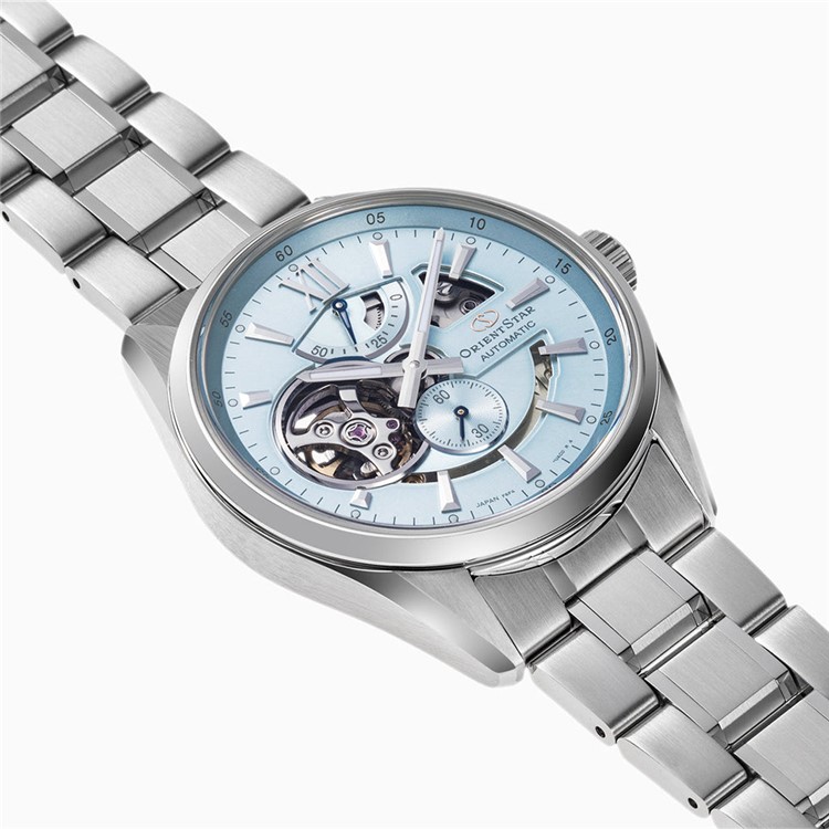 オリエントスター 腕時計 モダンスケルトン Moving Blue 雪景色 限定 自動巻 ステンレス メンズ 国内正規品 RK-AV0127L 丸型時計ケース付