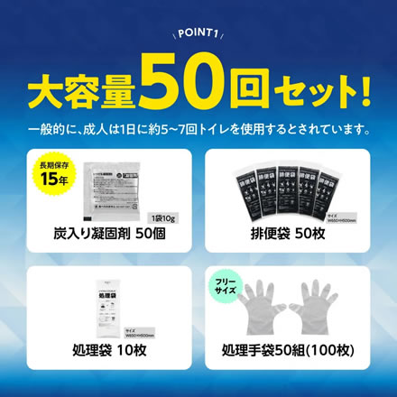防災用品トイレ3点セット 非常用いつでもトイレ 50回セット＋簡易段ボール便座＋目隠しポンチョ