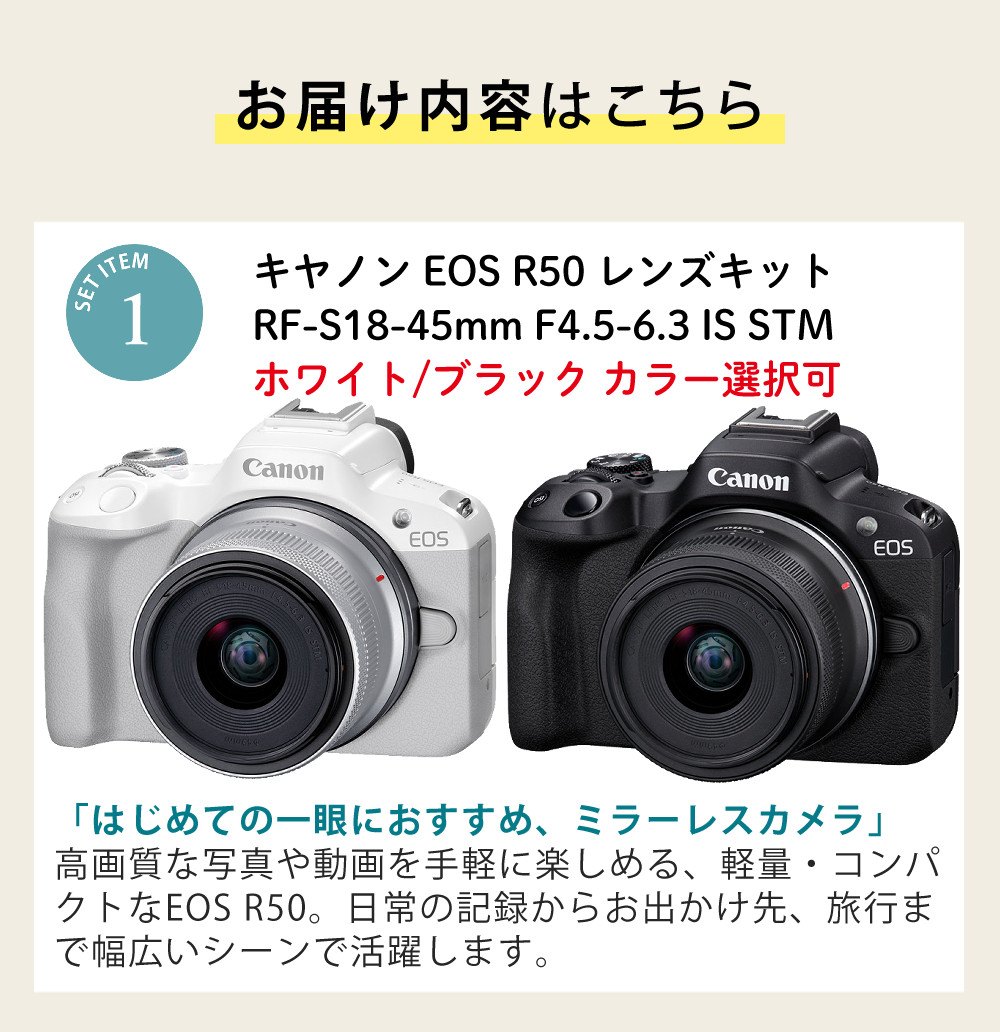 キヤノン ミラーレス一眼カメラ EOS R50 RF-S18-45 IS STM レンズキット RFマウント ブラック＆SD64GB＆クロス＆液晶保護フィルム＆クリーニングティッシュ