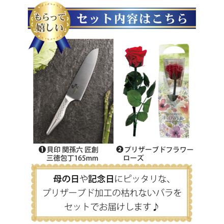 貝印 匠創 三徳包丁＆プリザーブドフラワー （ギフトラッピングセット） AB-5156