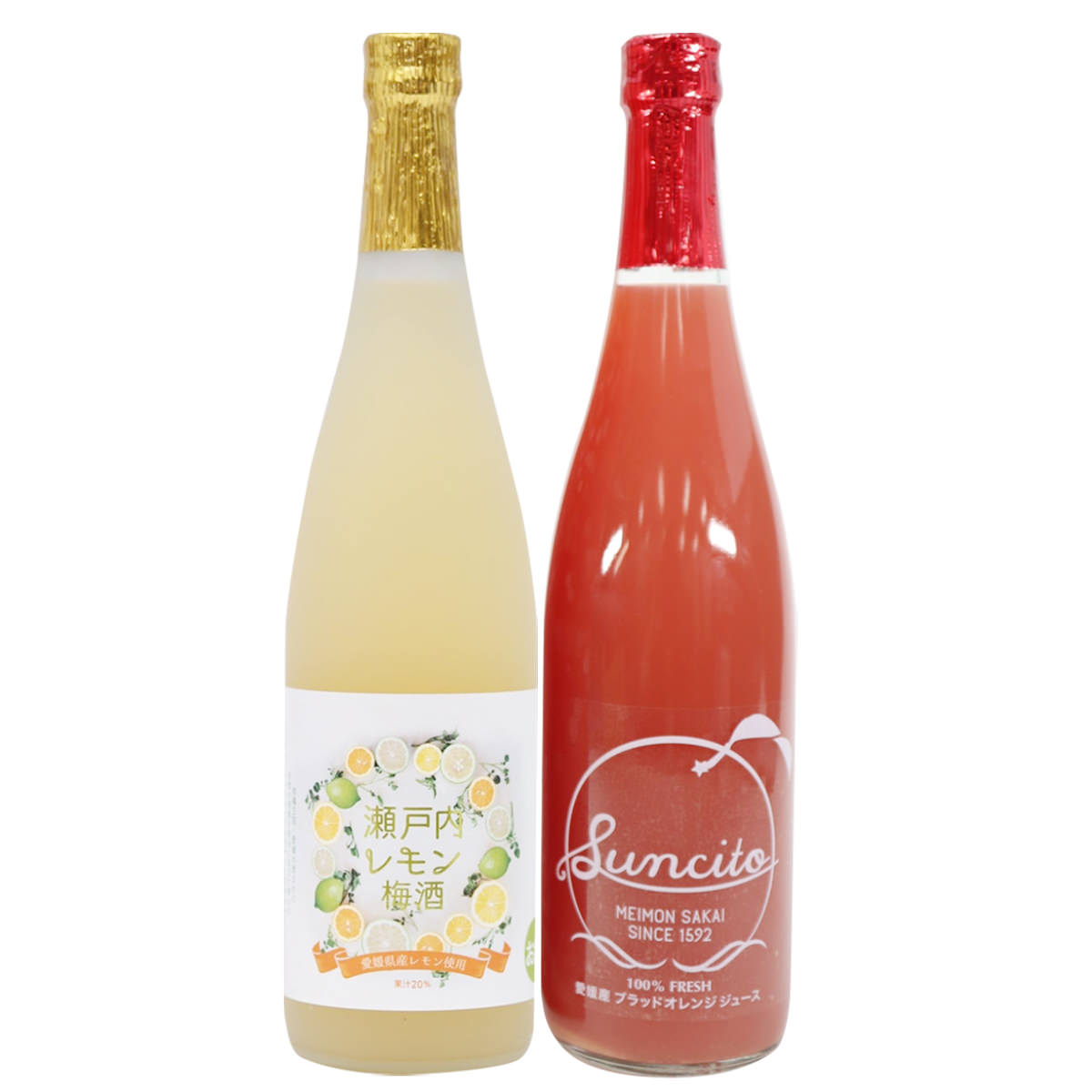 瀬戸内レモン梅酒 ブラッドオレンジストレートジュース セット 〔梅酒720ml、ジュース720ml〕 愛媛 名門サカイ