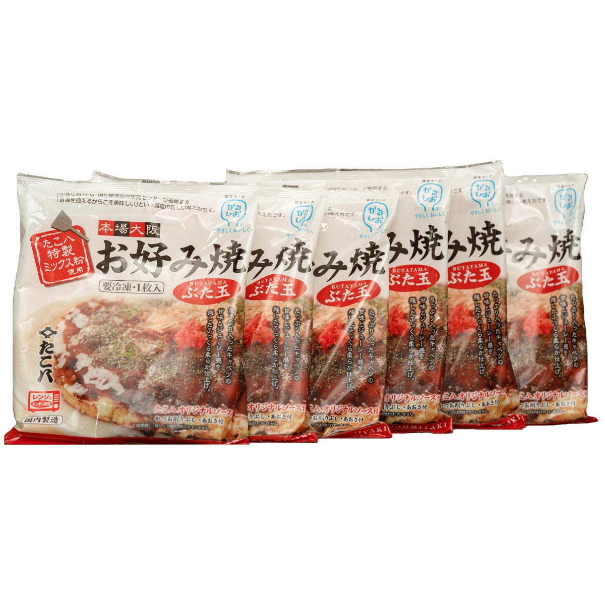 たこ八 かるしお 減塩 お好み焼 ぶた玉 冷凍 〔(お好み焼200g、濃厚ソース30g、かつお・あおさパック1g)×6〕 お好み焼き