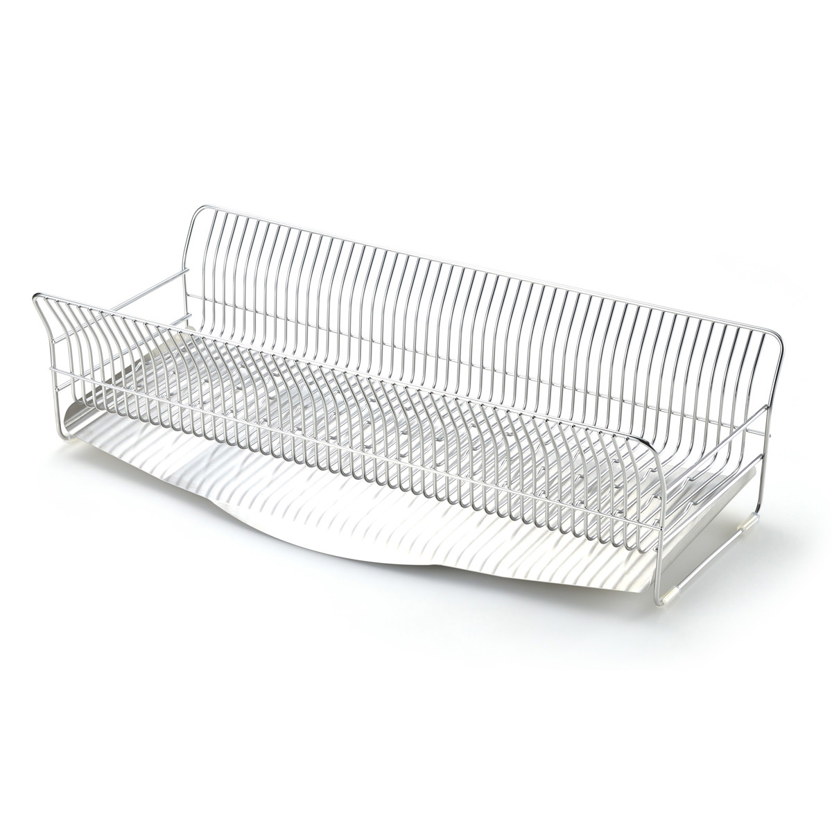 水切りラック 縦置きロングタイプ カゴ＆トレイ シルバー 〔外寸：約24.5×57.0×高さ16.0cm、重量：約2.11kg〕 台所用品【沖縄県・離島 配送不可】