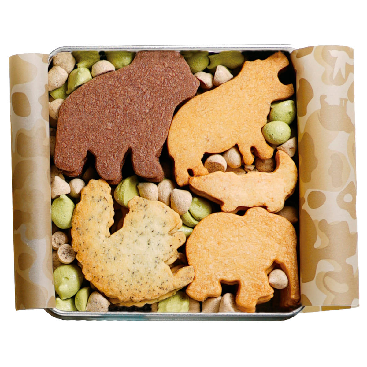 TABLES アニマルクッキー 陸の動物 BROWN缶 〔220g(ゾウ・クマ・リス・カバ・ワニ各6、メレンゲ菓子)〕 クッキー