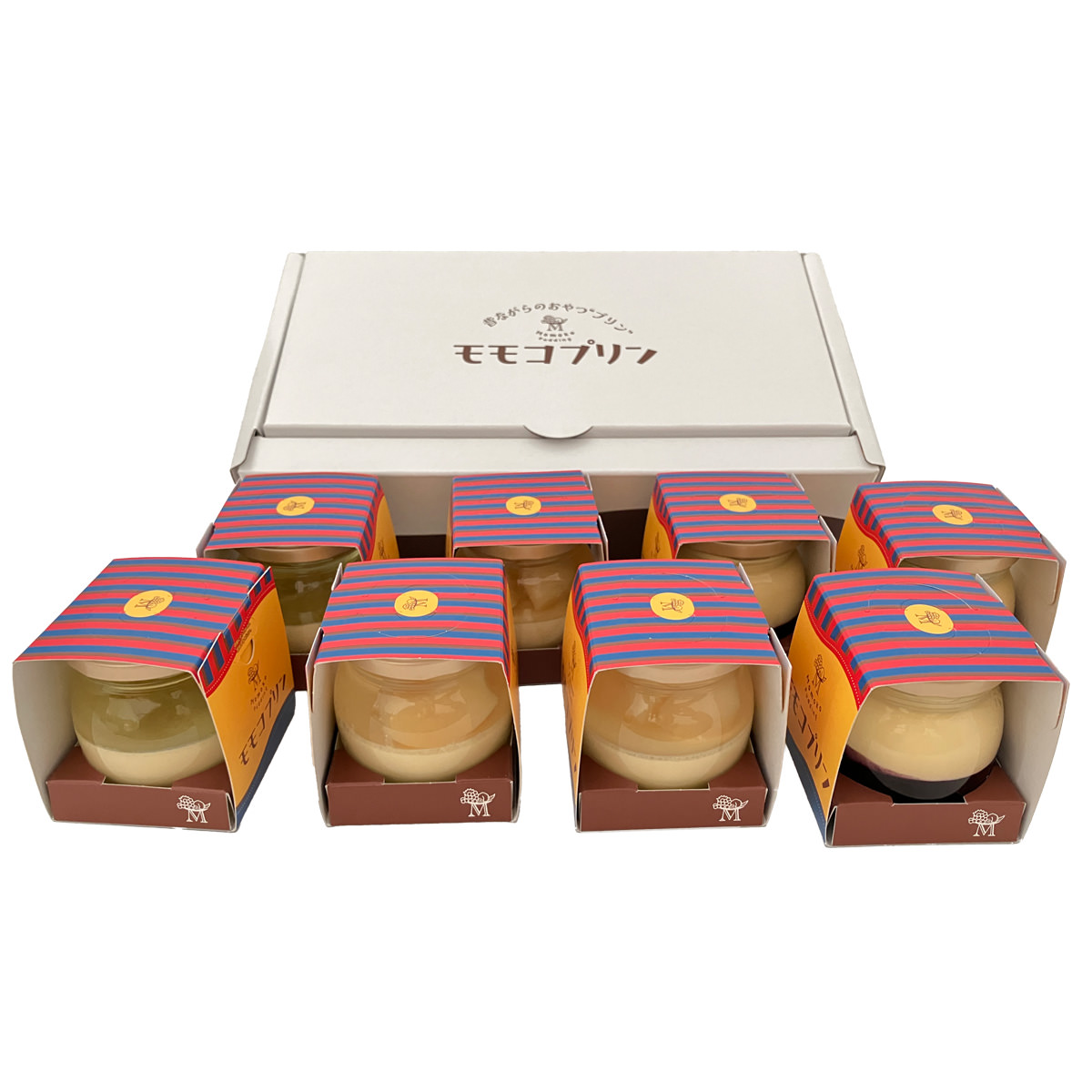 岡山県産 モモコプリン 食べ比べ 〔清水白桃×3個、マルベリー＆ブルーベリー×3個、シャインマスカット×2個 各90g〕 スイーツ