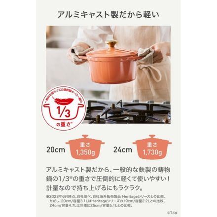 T-fal ティファール キャストライン エアココット IHココット鍋 20cm テラコッタ E26844