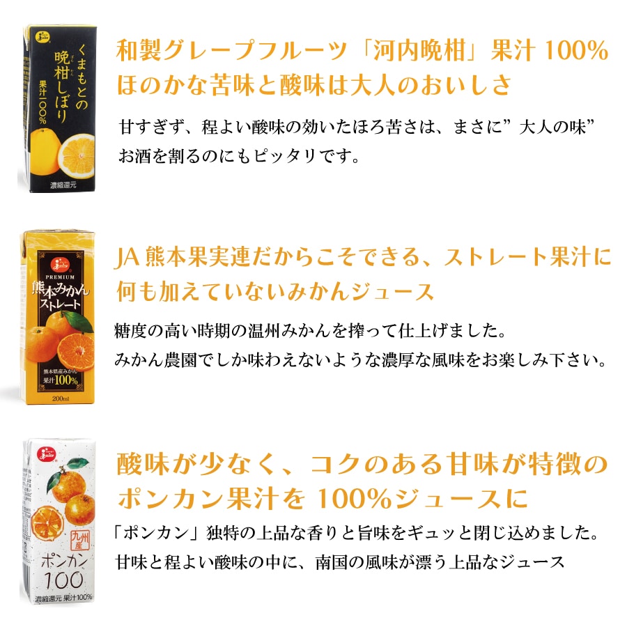 ジューシープレミアム 100％ジュースギフトセット 熊本みかん・熊本晩柑・九州ポンカン GA001