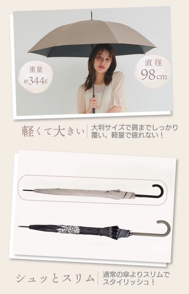 完全遮光 晴雨兼用 UVカット 100％ 軽量スリム makez.(マケズ） ジャンプ傘 無地 親骨58cm 日傘 雨傘 レディース メンズ 遮蔽 撥水