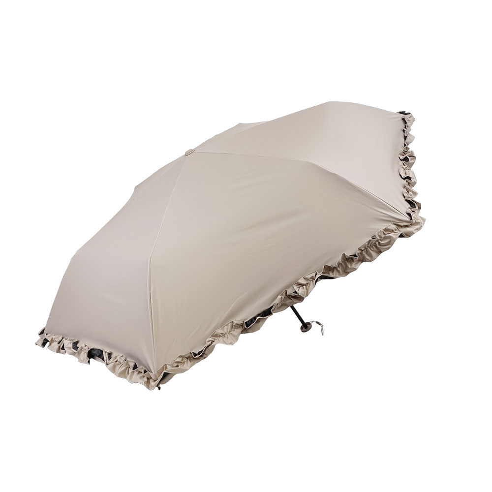 完全遮光 遮光率100% UVカット100% 晴雨兼用 軽量 折りたたみ傘 uchimizu ウチミズ フリル グレージュ