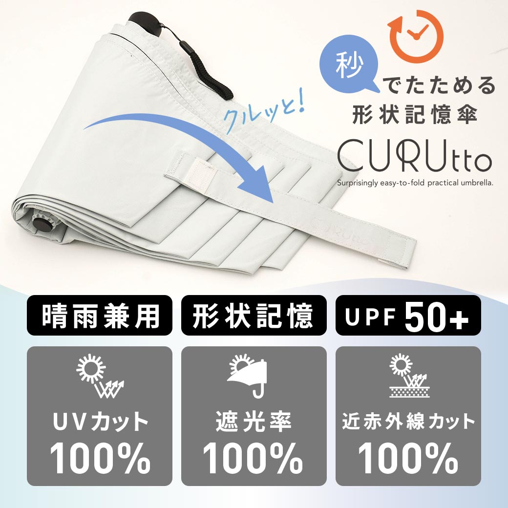 くるっと 畳みやすい傘 メンズ CURUtto クルット 手開き 形状記憶傘 晴雨兼用 完全遮光 日傘 折りたたみ傘 無地/切替 遮光率100% 遮蔽率100% 撥水 親骨50cm 紫外線カット UVカット