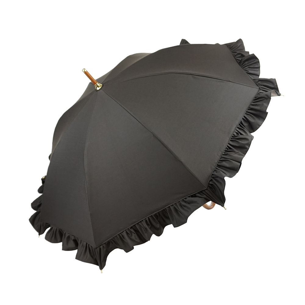 完全遮光 日傘 遮光率100% UVカット100% Paraffi パラフィ ショート傘 フリル チャコール