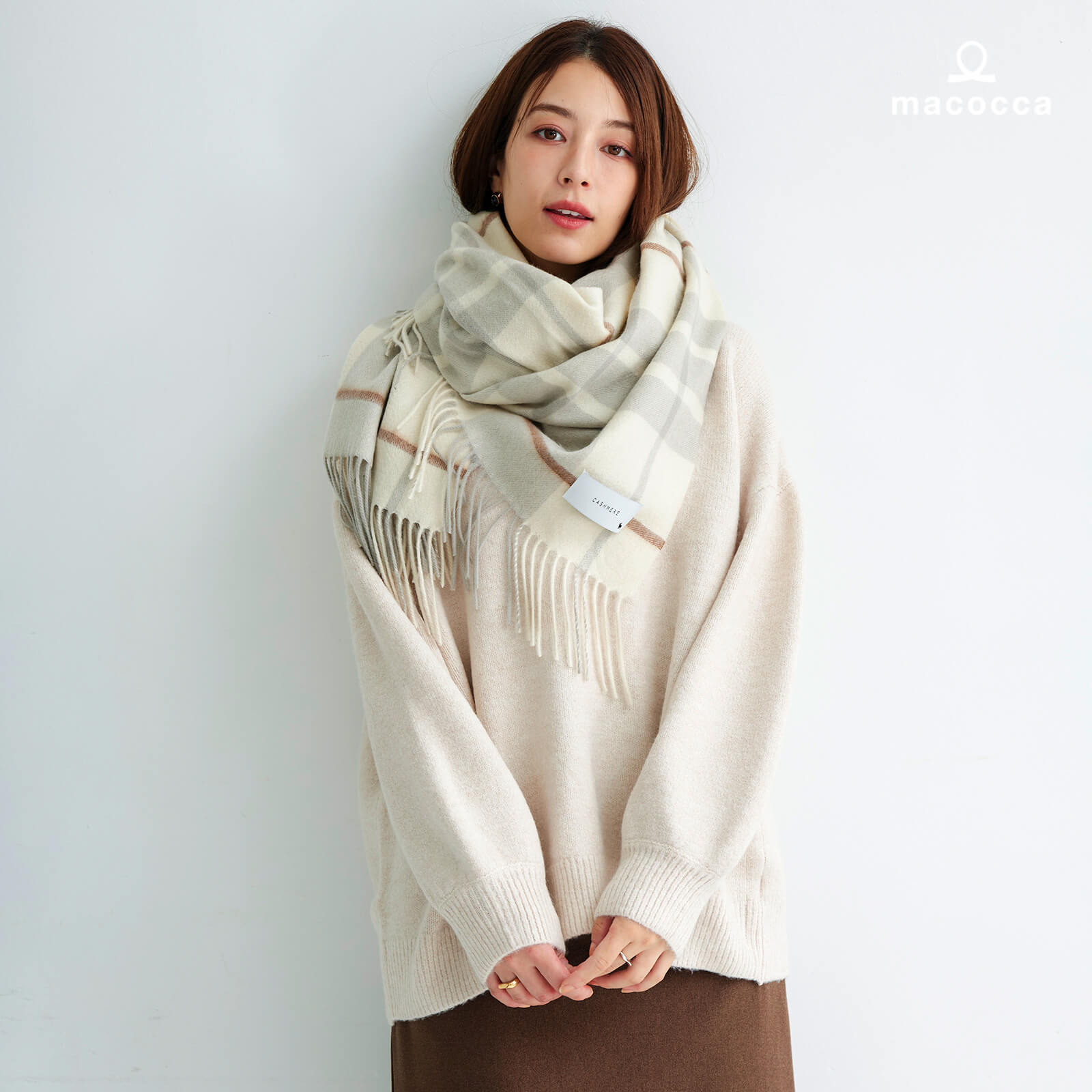 内モンゴル産 カシミヤ 100％ ストール チェック オフ
