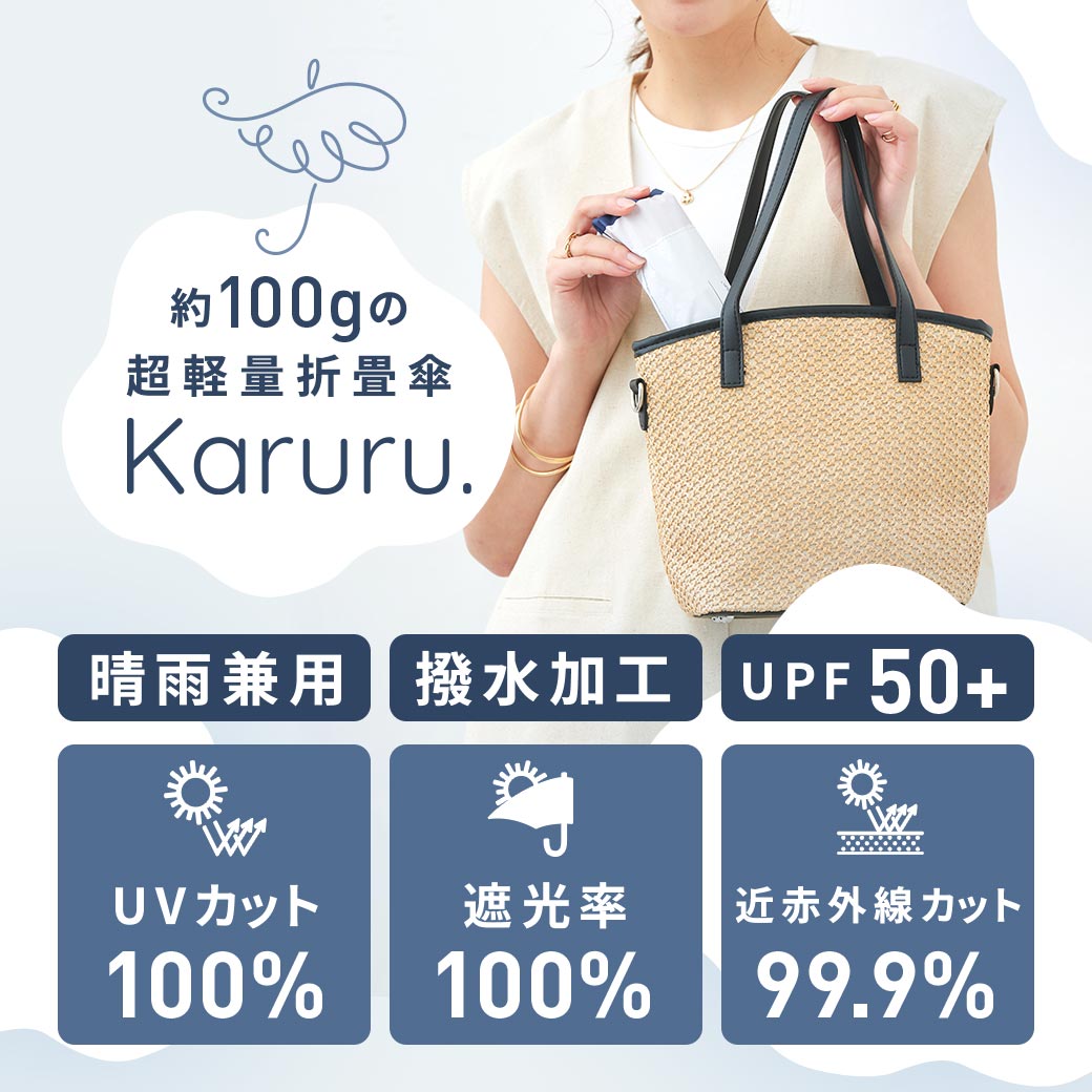 超軽量 晴雨兼用 完全遮光 日傘 折りたたみ傘 Karuru. カルル 50cm 無地/切替 遮光率100% 遮蔽率100% 撥水