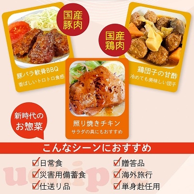 uchipac レトルトおかず お肉おかず 6種 ( タンドリーチキン 鶏団子甘酢 ハンバーグ スペアリブ 照り焼きチキン 豚の角煮 )