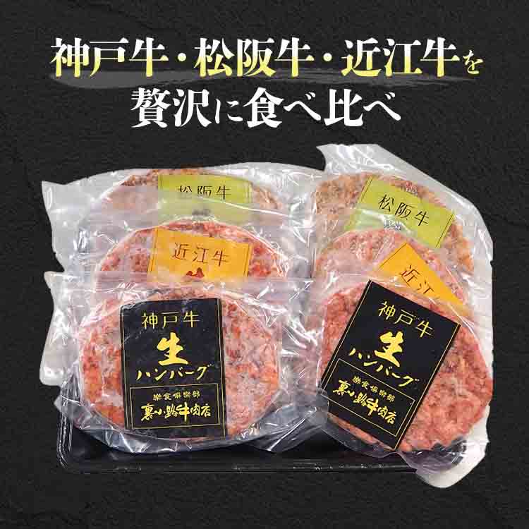 三大銘柄牛 神戸牛 松阪牛 近江牛 生ハンバーグ ステーキ 食べ比べセット 6食セット