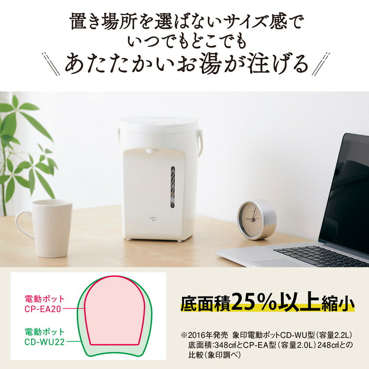象印 電動ポット 2.0L マイコン沸とう ホワイト CP-EA20-WA