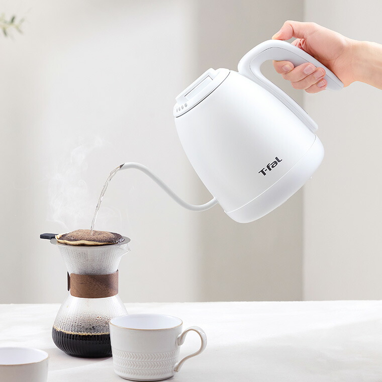 ティファール T-fal 電気ケトル カフェ ロック コントロール ホワイト 0.8L KO9201JP / 温度調節 保温 電気ポット ステンレス 自動電源オフ